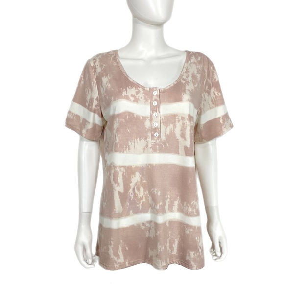 Buttoned Tie-Dye Short Sleeve Top Apricot - Picture 1 of 5